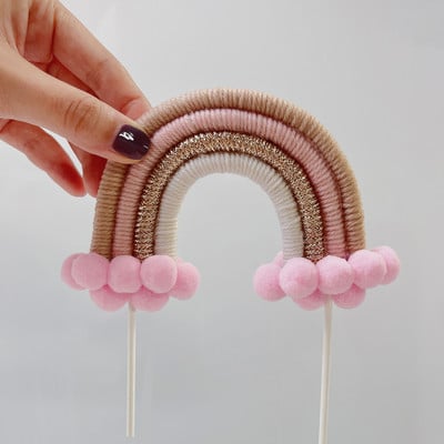 Decorat pentru tort, împletit Boho, frânghie din bumbac, lucrată manual, nor curcubeu, pentru decorarea torturilor, pentru baby shower, nuntă, ziua de naștere.