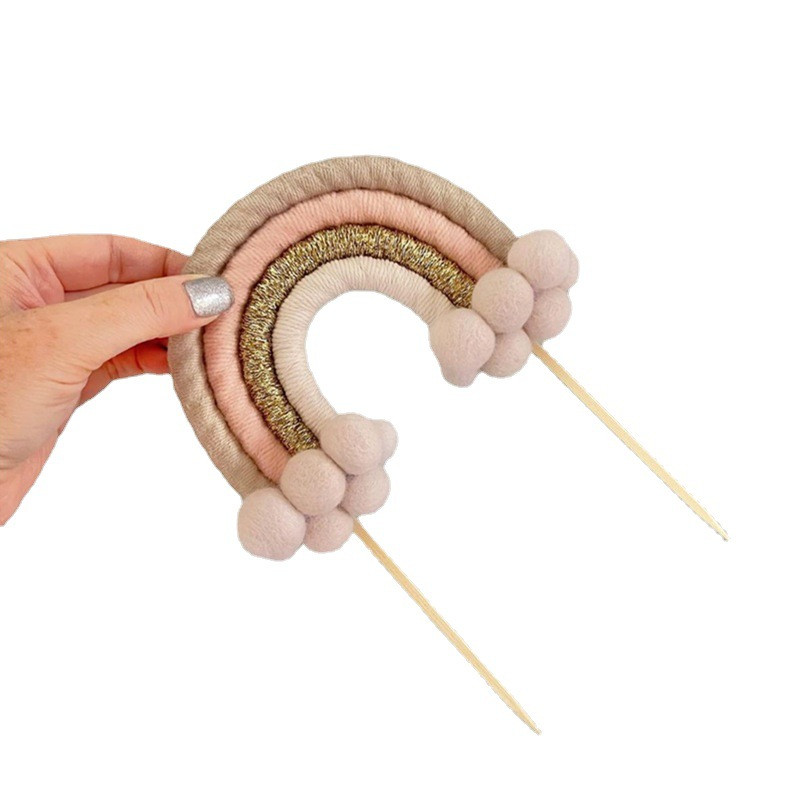 Decorat pentru tort, împletit Boho, frânghie din bumbac, lucrată manual, nor curcubeu, pentru decorarea torturilor, pentru baby shower, nuntă, ziua de naștere.