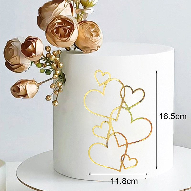 Topper pentru tort de nuntă în formă de dragoste, cu inimă auriu, argintiu, pentru decorațiuni pentru tort, aniversare, aniversare, petrecere de nuntă
