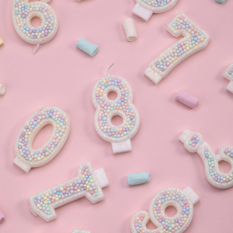 Macarons Αριθμός τούρτας γενεθλίων Candle Toppers Παιδιά Γαμήλιο πάρτι γενεθλίων για μωρό Επιδόρπιο Cupcake Ροζ κεριά Διακόσμηση ψησίματος