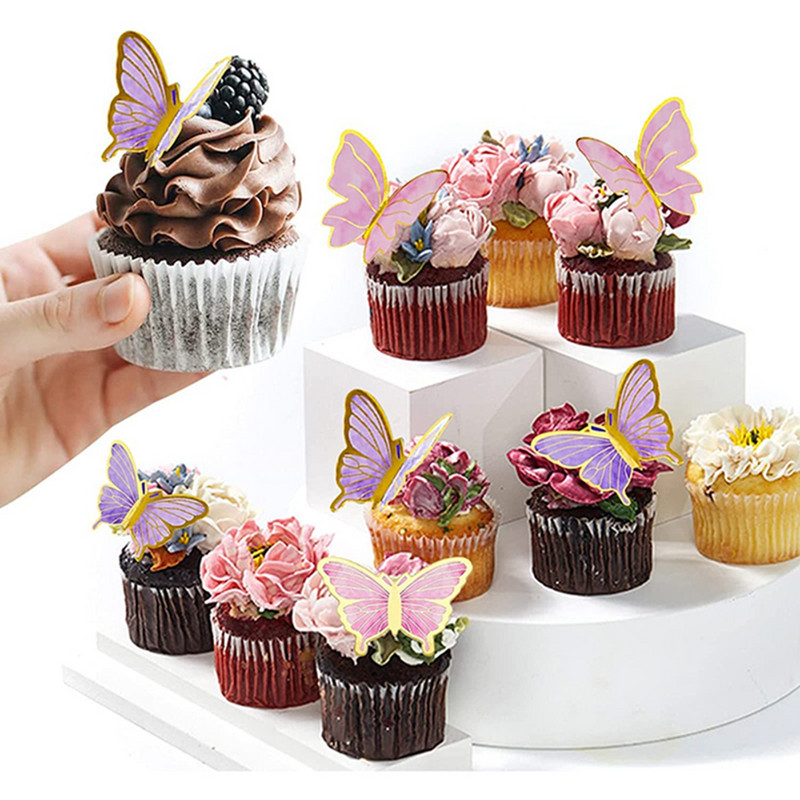 DIY apzīmogošana zelta rozā tauriņu kūku pildījumos Daudz laimes dzimšanas dienā kūkas dekorēšana kāzu ballīšu dekorēšana dušas desertu cepšanas piederumi