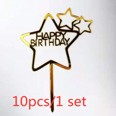 10 kom/set Love Happy Birthday Preljevi za tortu Zlatni akrilni preljevi za dječje rođendanske torte za vjenčanje Ukrasi za torte Baby Shower