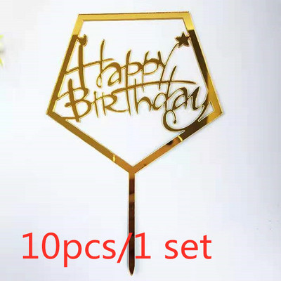 10 kom/set Love Happy Birthday Preljevi za tortu Zlatni akrilni preljevi za dječje rođendanske torte za vjenčanje Ukrasi za torte Baby Shower