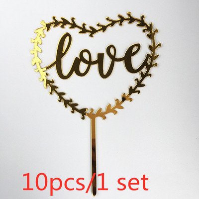 10 kom/set Love Happy Birthday Preljevi za tortu Zlatni akrilni preljevi za dječje rođendanske torte za vjenčanje Ukrasi za torte Baby Shower