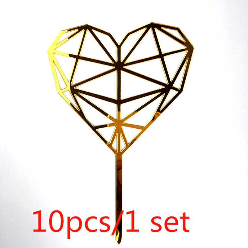 10 kom/set Love Happy Birthday Preljevi za tortu Zlatni akrilni preljevi za dječje rođendanske torte za vjenčanje Ukrasi za torte Baby Shower