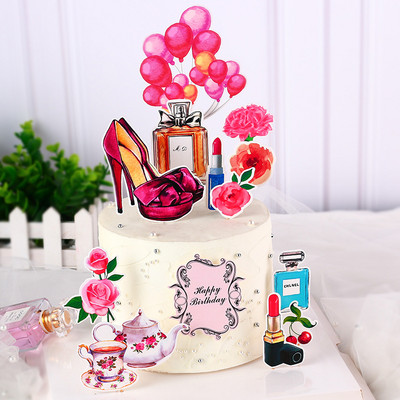 High Heel Balloon Cake Topper Lipstick Άρωμα Happy Mother`s Day Birthday Διακόσμηση Bride Party Cupcake Baking Decor DIY Flag