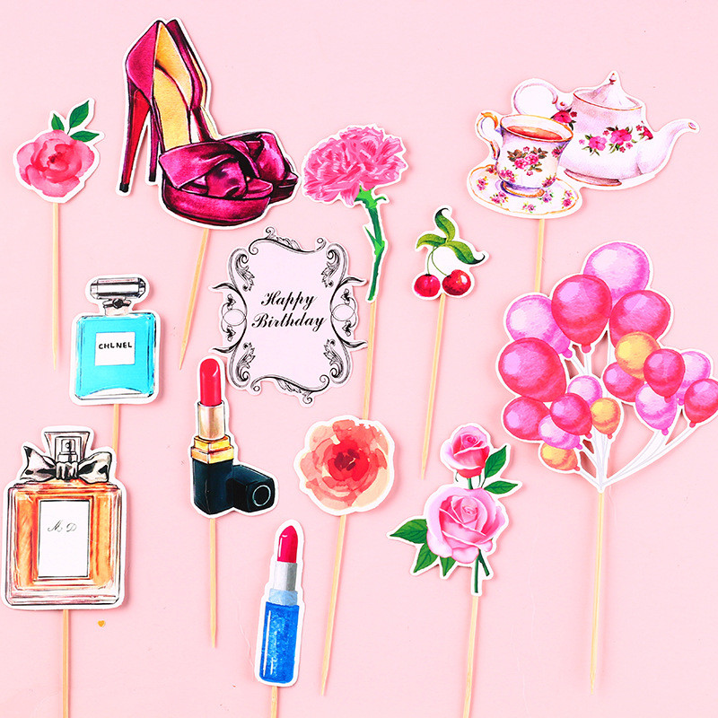 Aukštakulnis Balionas Tortas Topper Lūpdažis Kvepalai Su Motinos Diena Gimtadienio papuošimas Nuotakos Vakarėlis Kekselių kepimo dekoras „Pasidaryk pats“ vėliava