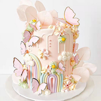 1 комплект пеперуда от хартия за торта с арцилни топери за Честит рожден ден за бебешко парти, сватба, рожден ден Декорации за торта