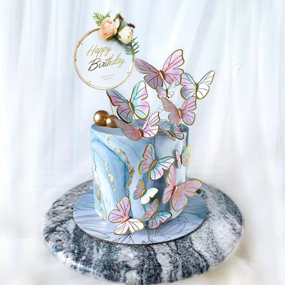 1 set de decorațiuni pentru tort din hârtie cu fluture cu decorațiuni arcilice de la mulți ani pentru baby shower, nuntă, decorațiuni pentru tort