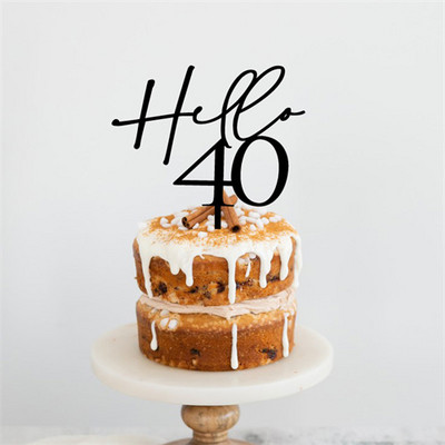 Hello 40 Forty Birthday Cake Topper Akrilno Drveno Ogledalo Zlatno Personalizirano Uređenje za Sretan Rođendan 20 30 50 60 70 80 Poklon za zabavu