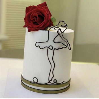Абстрактна минималистична линия Акрилен рожден ден Златен топер за торта Mnimalist Character Art For Woman Birthday Party Cake Decorations