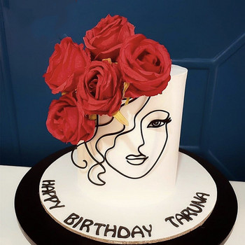 Абстрактна минималистична линия Акрилен рожден ден Златен топер за торта Mnimalist Character Art For Woman Birthday Party Cake Decorations