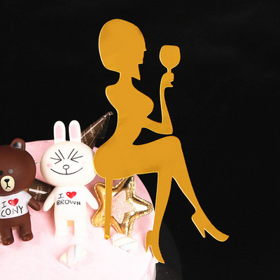 Absztrakt, minimalista vonalú akril születésnapi arany tortadísz Mnimalista karakteres művészet nőknek születésnapi party tortadíszek