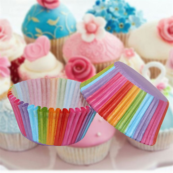 100 τμχ Χάρτινες κούπες Cupcake Rainbow Liner Cupcake Θήκες για muffin Χάρτινες φόρμες ψησίματος για κέικ Διακοσμητικό πάρτι γάμου Θήκες για cupcake
