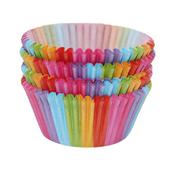 100 τμχ Χάρτινες κούπες Cupcake Rainbow Liner Cupcake Θήκες για muffin Χάρτινες φόρμες ψησίματος για κέικ Διακοσμητικό πάρτι γάμου Θήκες για cupcake