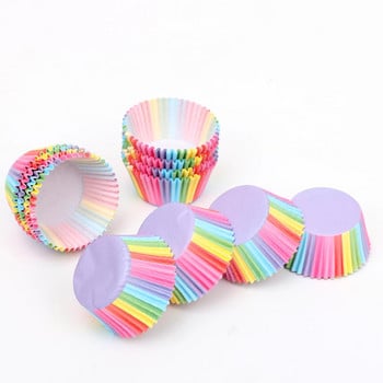 100 τμχ Χάρτινες κούπες Cupcake Rainbow Liner Cupcake Θήκες για muffin Χάρτινες φόρμες ψησίματος για κέικ Διακοσμητικό πάρτι γάμου Θήκες για cupcake