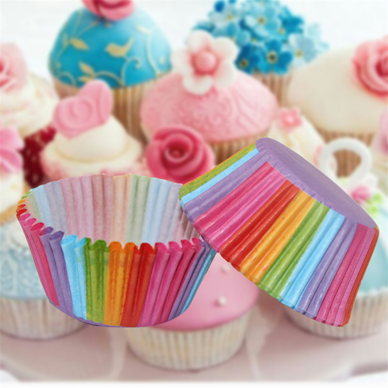 100 de bucăți Cupcake de hârtie pentru cupcake, curcubeu, cutii de brioșe pentru cupcake, forme de copt pentru prăjituri, pentru decorarea petrecerii de nuntă, cutii de cupcake