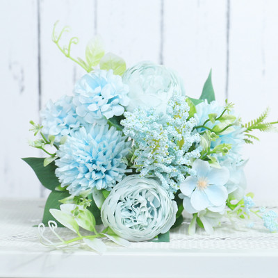 Rozes Mākslīgie Ziedi Balta Zīda Peonija Augstas kvalitātes Debeszila Līgavas Pušķis Kāzu Dekors Viltus Ziedi Mājas Aksesuāri Amatniecība