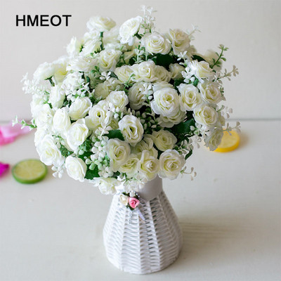 Buchet de mini trandafiri cu 15 capete, flori artificiale, scenă de nuntă, aspect floral fals pentru sufragerie, birou, accesorii pentru decorarea casei de Crăciun