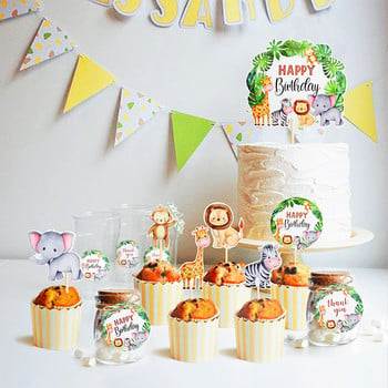 Jungle Safari Тема за животни Капкейк Toppers Десерт Мъфин Храна Избор на торта за Baby Shower 1st Birthday Wedding Party Decoration