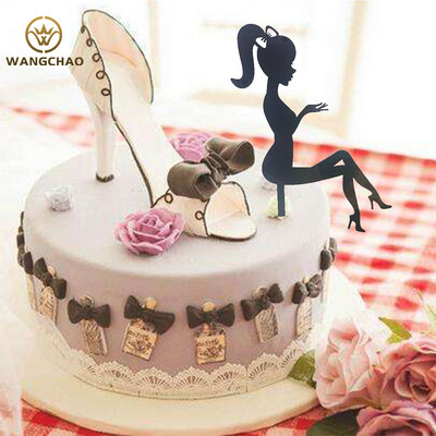 Fekete akril torta felső sziluett lány hercegnő esküvői menyasszony és vőlegény dekoráció desszert cupcake topper party kellékek
