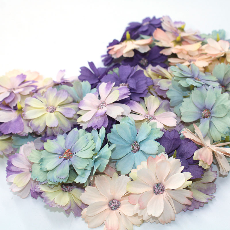 Vrućih 50 komada 4,5 cm cvjetne glave tratinčice, mini svilene umjetne cvjetne dekoracije kućne svadbene dekoracije DIY vijenac za glavu fa