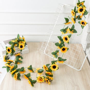 2,5 м слънчогледови изкуствени цветя лоза фалшив слънчоглед лоза цвете ратан за сватба коледна украса украса