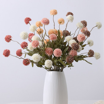 5 глави копринено глухарче цвете топка хризантема изкуствени цветя дълъг клон за домашни сватбени декорации фалшиви цветя