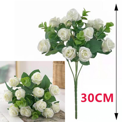 Buchet de trandafiri cu flori artificiale roz, eucalipt, bujor alb, floare falsă, decorare pentru masă de nuntă, vaze de petrecere, decor acasă