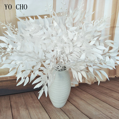 YO CHO Planta cu flori albe artificiale Buchet de nunta Decorare flori de matase vaza de casa Decor frunze de salcie iarba verde flori false