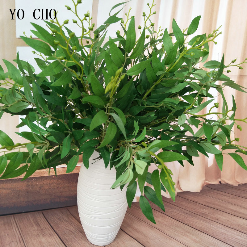 YO CHO Planta cu flori albe artificiale Buchet de nunta Decorare flori de matase vaza de casa Decor frunze de salcie iarba verde flori false
