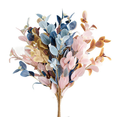 Flori artificiale, frunze de eucalipt, ramură, plantă falsă, decorare pentru nuntă, aranjament floral pentru acasă, decor albastru, roz, eucalipt