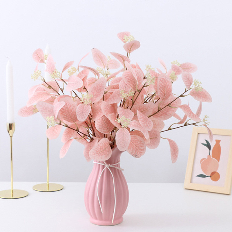 Dirbtinės gėlės eukalipto lapai šakelė netikrų augalų dekoracija vestuvėms namų gėlių kompozicija mėlyna rožinė eukalipto dekoracija