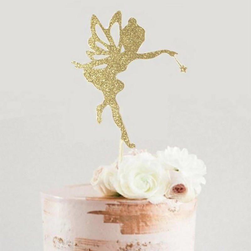 Väike haldjas palju õnne sünnipäevaks tordipealsed kullast akrüülist ingli lossi päkapiku koogikatted sünnipäevapeo tordikaunistusteks