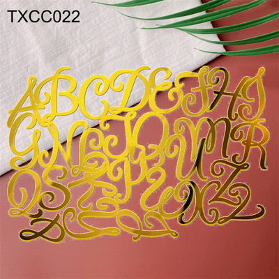 Decor acrilic pentru tort cu oglindă aurie La mulți ani, alfabet englezesc, număr roman, pentru petrecere de nuntă, pentru tort, cu steagul pentru cupcake