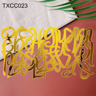 Decor acrilic pentru tort cu oglindă aurie La mulți ani, alfabet englezesc, număr roman, pentru petrecere de nuntă, pentru tort, cu steagul pentru cupcake