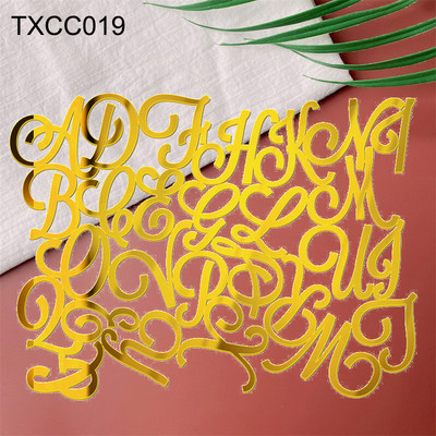 Decor acrilic pentru tort cu oglindă aurie La mulți ani, alfabet englezesc, număr roman, pentru petrecere de nuntă, pentru tort, cu steagul pentru cupcake