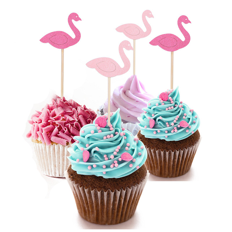 20/40/60 db Flamingó torta Cupcake Top Torta Zászlók Gyerekek Babavár Születésnapi Esküvői Torta dekoráció Flamingó Party Kellékek