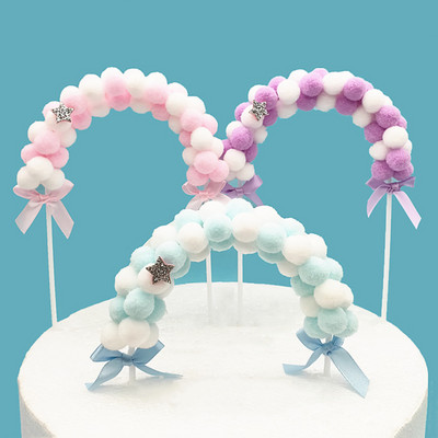 1 gab Creative Arch Hair Ball Cake Topper Daudz laimes dzimšanas dienā deserta dekorēšana bērnu dušai DIY Cake Top Flags piederumi