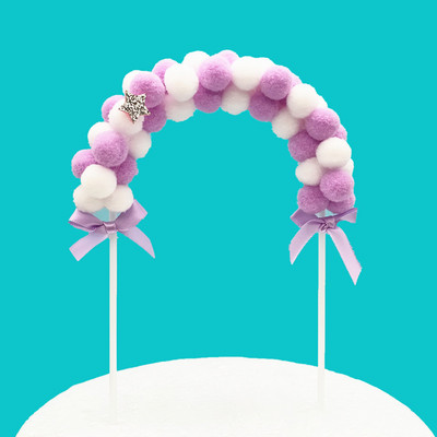 1 tk Creative Arch Hair Ball koogitops Palju õnne sünnipäevaks magustoidukaunistus beebi duši jaoks DIY Cake Top Flags tarvikud