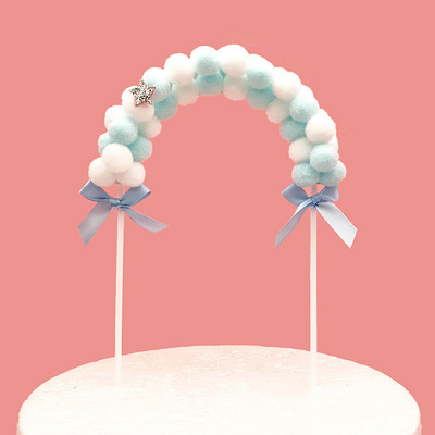 1 tk Creative Arch Hair Ball koogitops Palju õnne sünnipäevaks magustoidukaunistus beebi duši jaoks DIY Cake Top Flags tarvikud