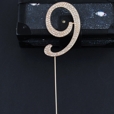 1 бр. Нова бляскава сплав със кристали със златни и сребърни номера Топери за торти Baby Shower Декорация за рожден ден Сватбени цифрови торти Декор