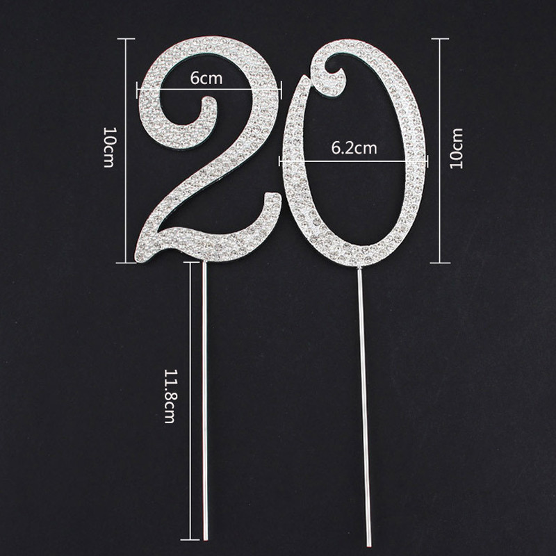1 бр. Нова бляскава сплав със кристали със златни и сребърни номера Топери за торти Baby Shower Декорация за рожден ден Сватбени цифрови торти Декор