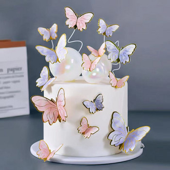 Pink Butterfly Cake Toppers Happy Birthday Cake Decor for Wedding Birthday Party Decor Baby Shower Dessert Baking Supplies