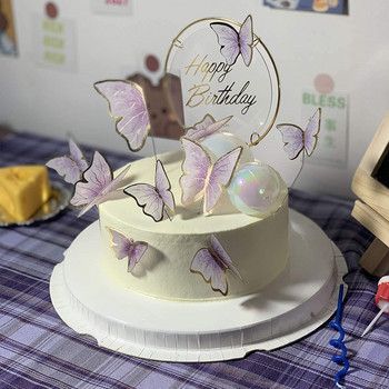Розови пеперуди Торти за торта Честит рожден ден Декорация на торта за сватба Рожден ден Парти Декор Baby Shower Десерт Консумативи за печене
