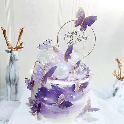 Rozā tauriņu kūku pildītāji Daudz laimes dzimšanas dienā kūkas dekorēšana kāzu dzimšanas dienas ballītes dekorēšanai Baby Shower Desertu cepšanas piederumi