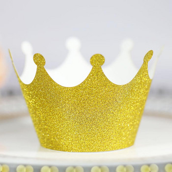 10 τεμ. Ροζ χρυσό Πριγκίπισσα Crown Cupcake Wrappers Θήκες για το φύλο αποκάλυψης γάμου κοριτσάκι Διακόσμηση τούρτας για πάρτι γενεθλίων