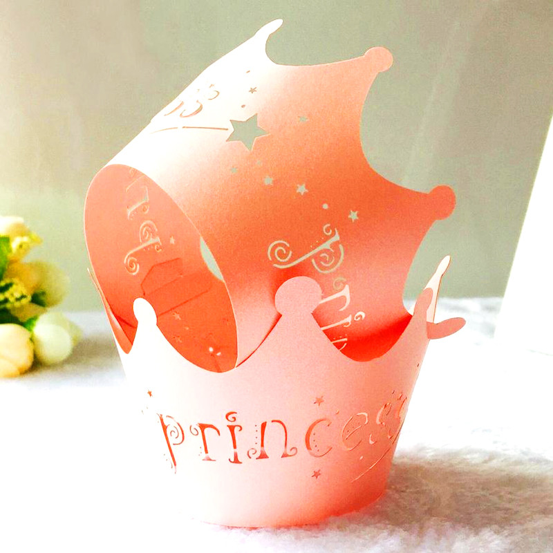 10db Rózsaszín Arany Princess Crown Cupcake-csomagoló tokok a nemekhez Esküvői Kislány Születésnapi Zuhanyzós Party tortadísz