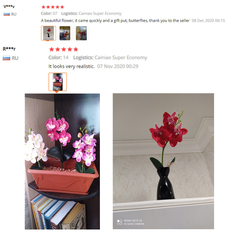 Real Touch Mini kis orchidea művirág ág Hamis cserepes növények Esküvői kellékek Party Otthon Karácsonyi dekoráció Asztali kijelző