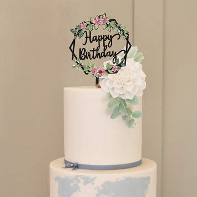 Flori colorate noi La mulți ani, Topper pentru tort, acrilic auriu, pentru petrecere de aniversare, decorare pentru desert pentru baby shower, consumabile de copt